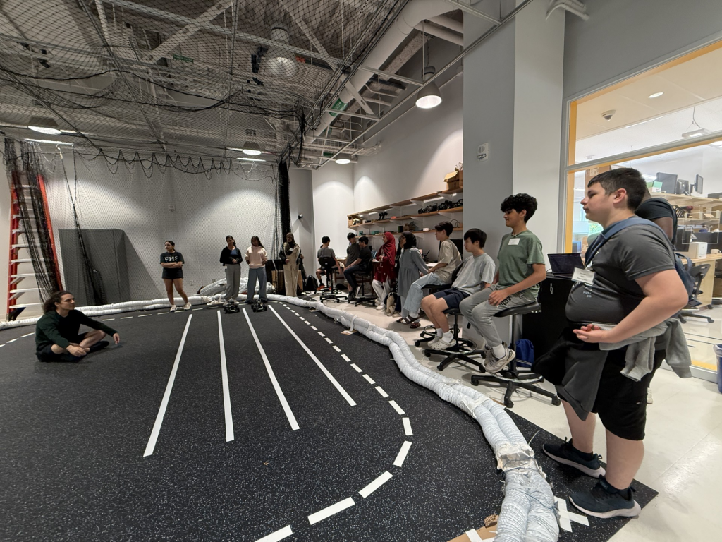 students at race track